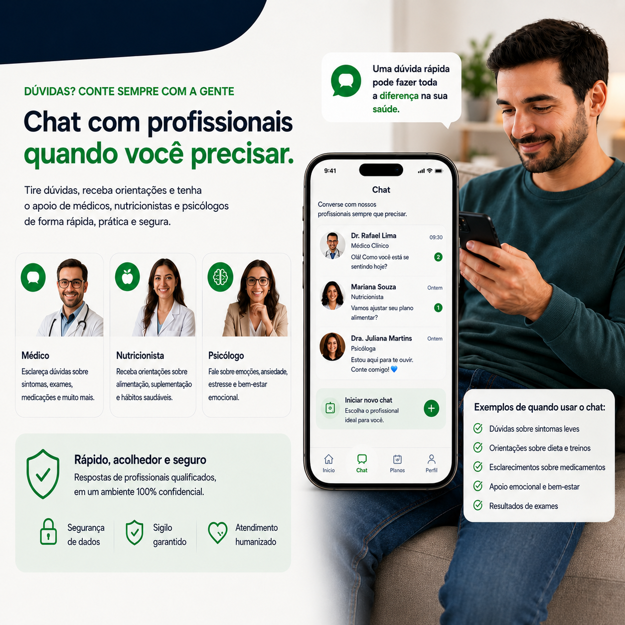 Chat com nutricionista, médico e psicólogo no app LigDoctor