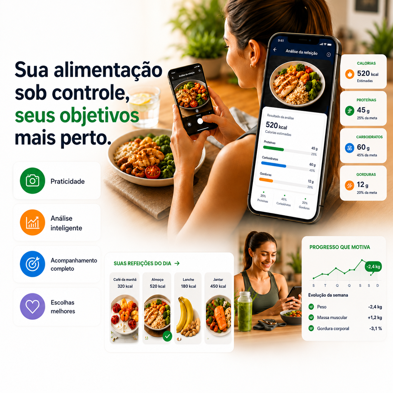 Análise de refeição por foto no app LigDoctor Nutri